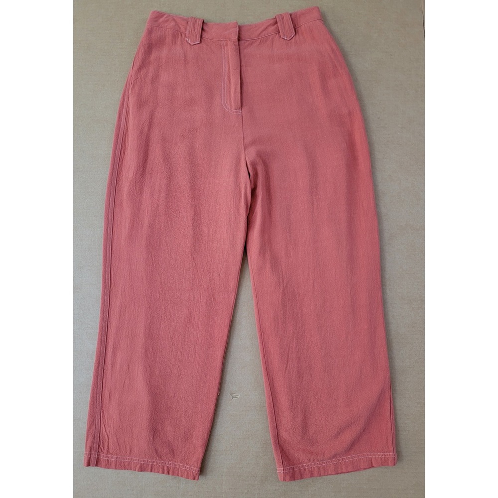 Sancia by Anthropologie Terracotta Linen Blend High Waisted Wide Leg Pants Med